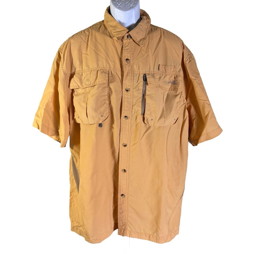 NATURAL GEAR Men's Short Sleeve Button‎ Down Vented Fishing Shirt Orange 2XL